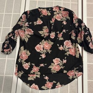 Iz Byer Black and Pink Floral Blouse